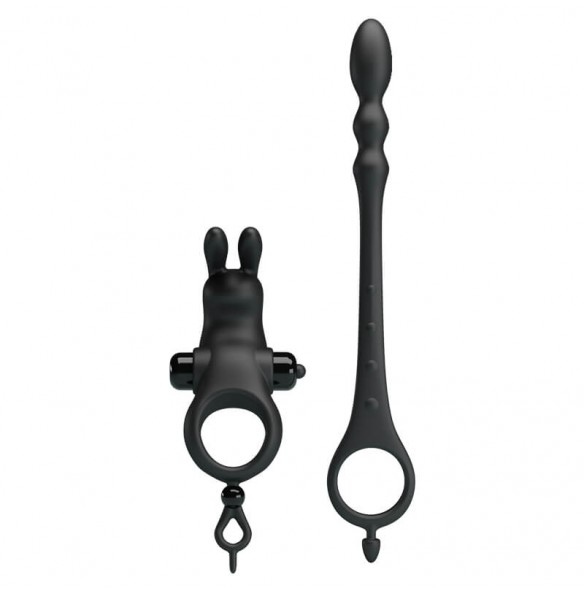 PRETTY LOVE - Vibrating Cock Ring With Anal Plug (Battery - Black) PRETTY LOVE - Vibrating Cock Ring With Anal Plug (Battery - Black)